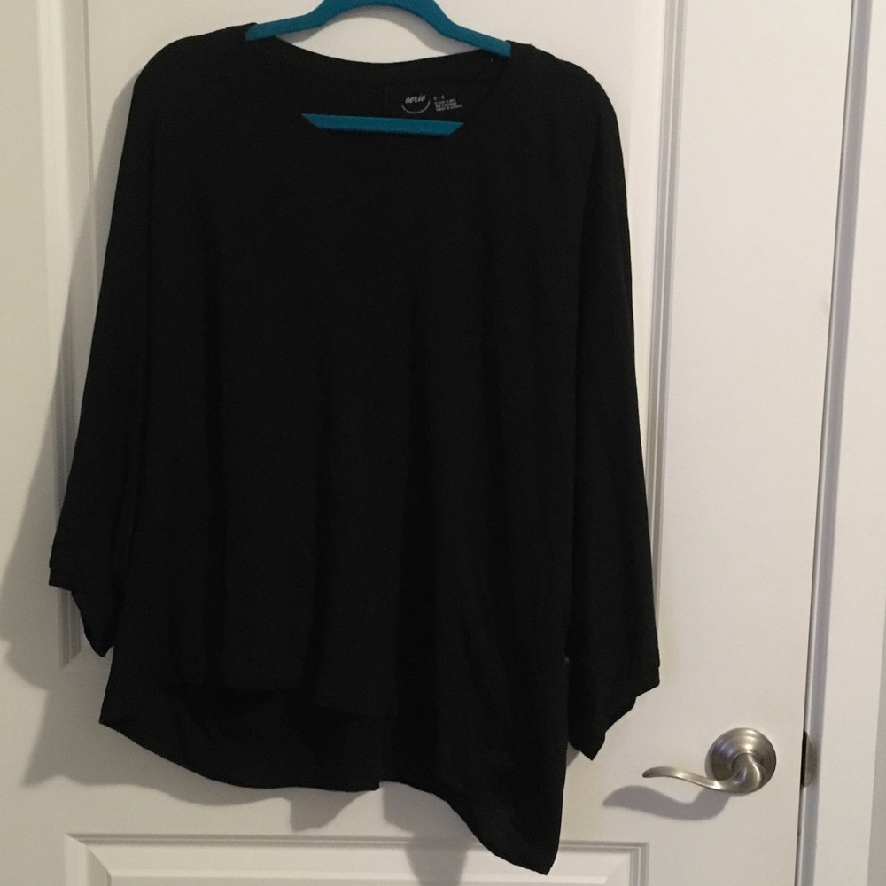Aerie Black Asymmetrical mid sleeve top
